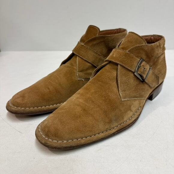 VERY GOOD Mezlan Suede Chukka Boot Tan Monk Strap Buckle Made in Spain 8.5 - Picture 2 of 12